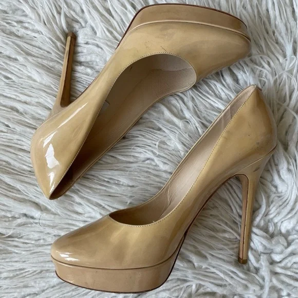 Jimmy Choo Cosmic Nude Beige Patent Leather Platform High Heel Pumps Size 39.5 - Picture 2 of 9